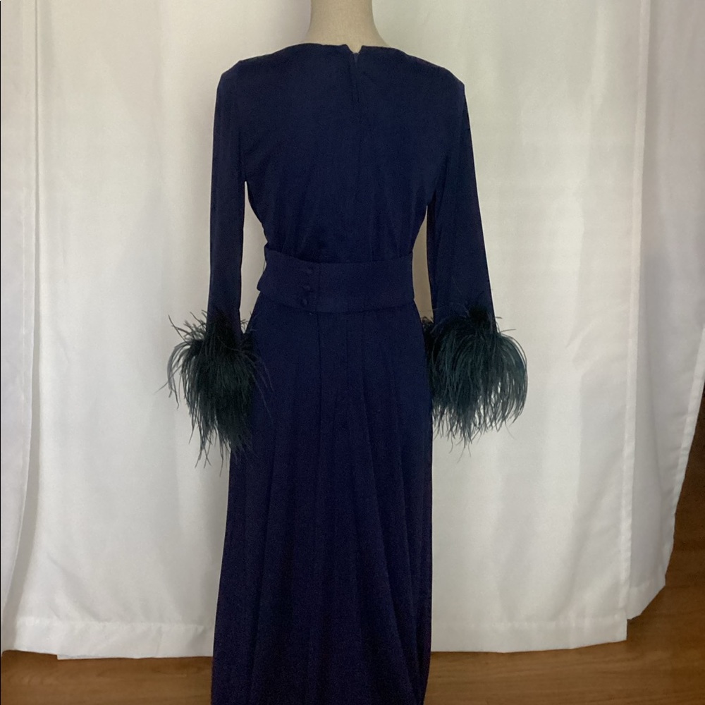 Vintage Lilli Diamond Ostrich Feather Navy Dress - Picture 8 of 9